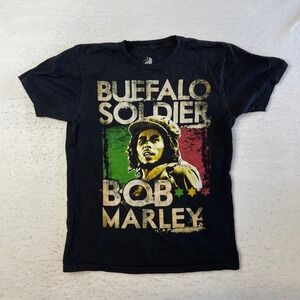 Zion Rootswear Bob Marley Graphic T-Shirt Medium Black Buffalo Soldier Reggae